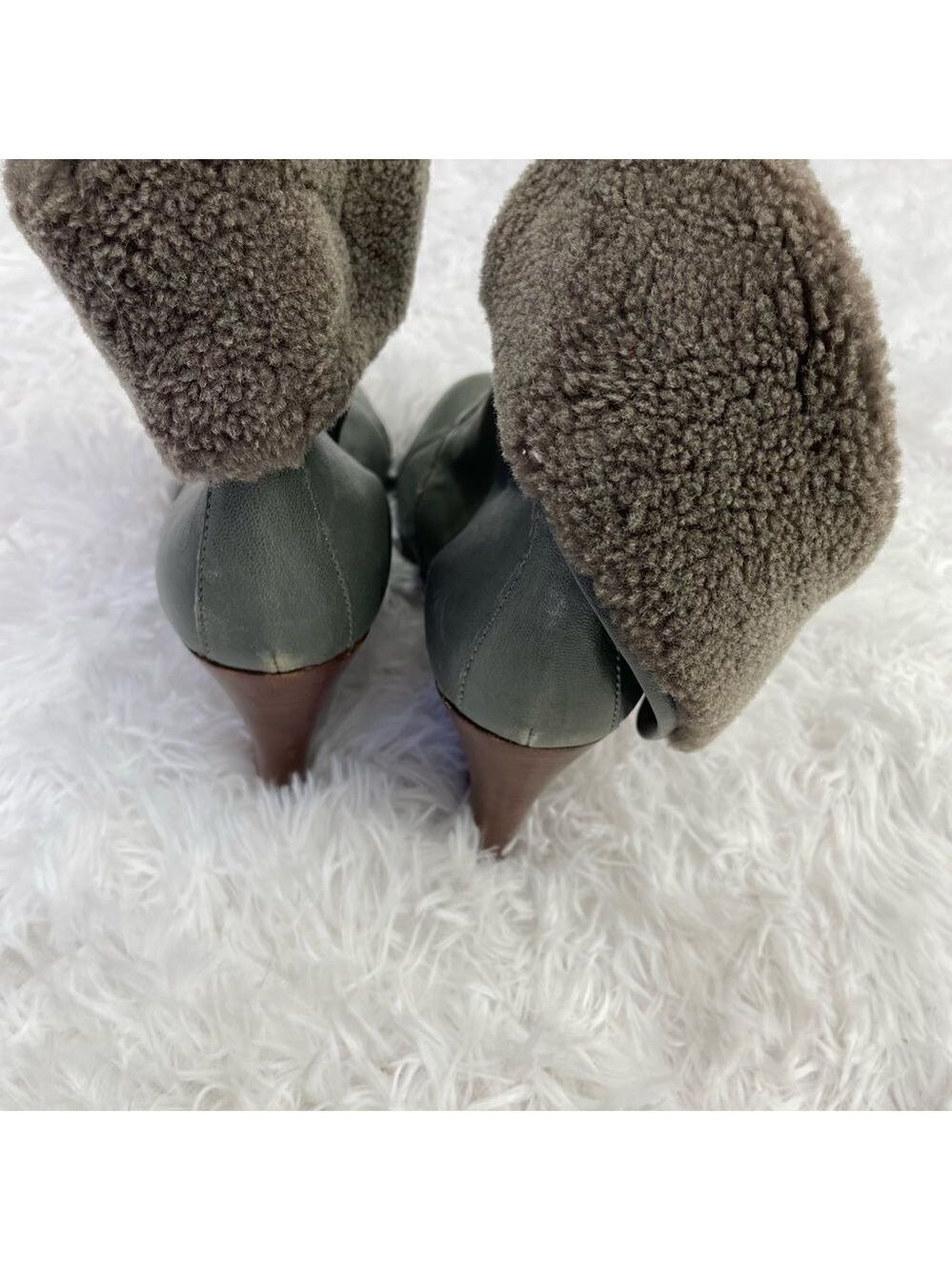 Barbara Bui Shearling Foldover Lace Up Leather Wedge Booties - Picture 3 of 8
